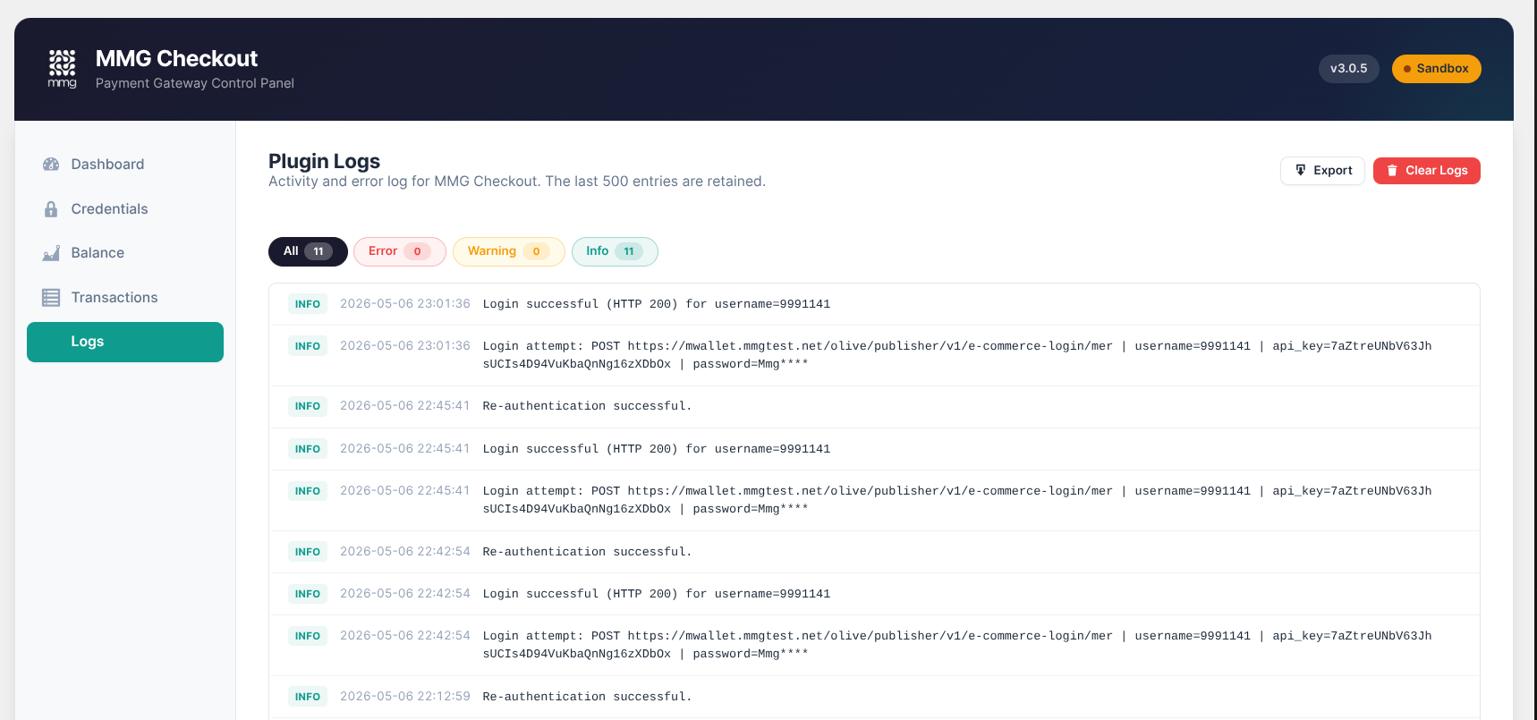 MMG Checkout Logs