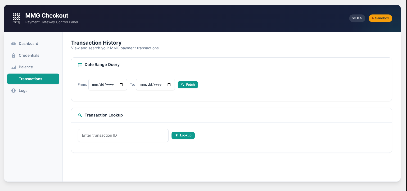 MMG Checkout Transactions